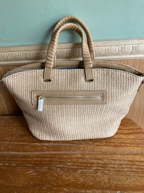 NEW Le Miel Tan Woven Tote with Wrapped Top Handles & Detachable Strap